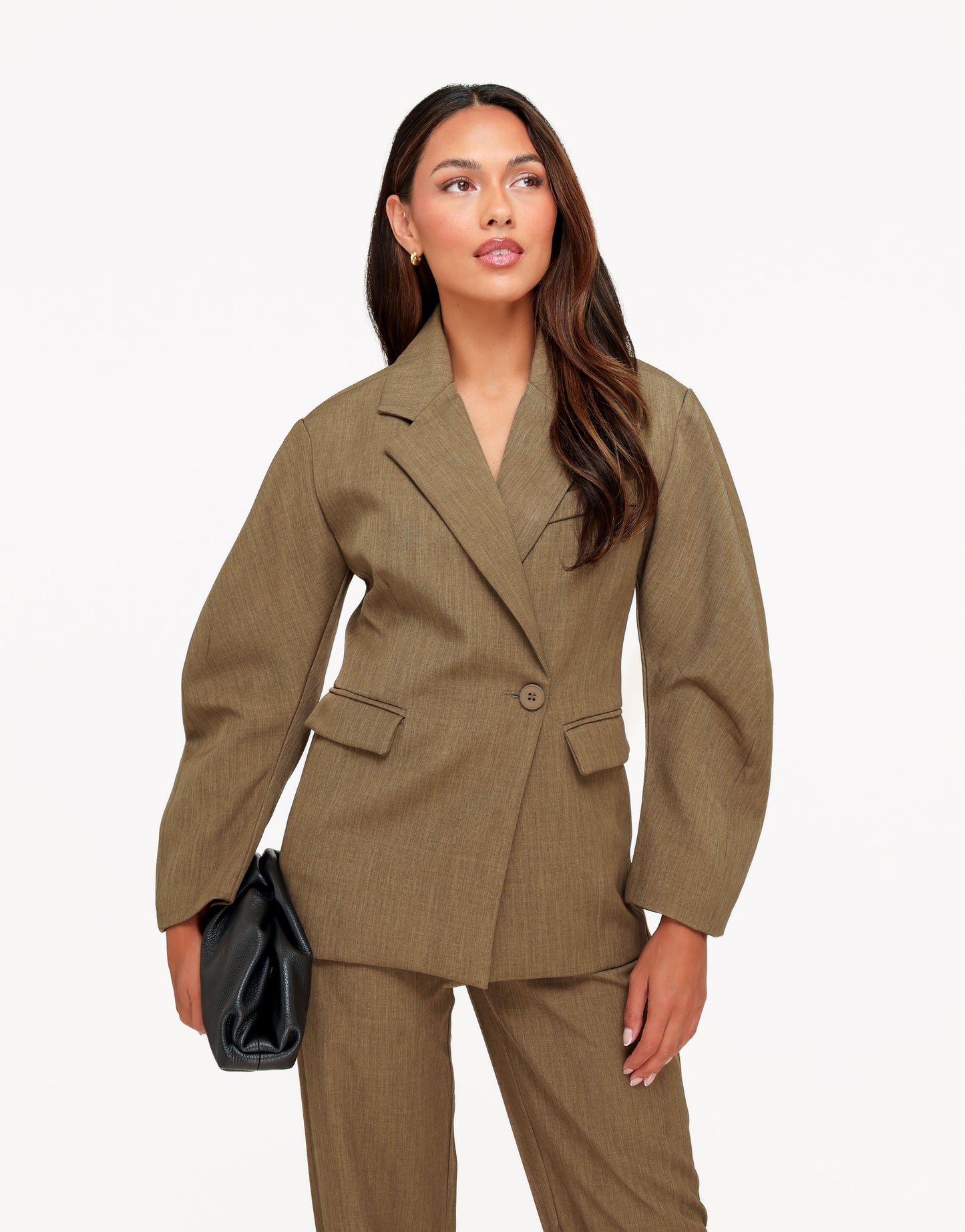 Dark Brown Balloon Sleeves Details - Blazer