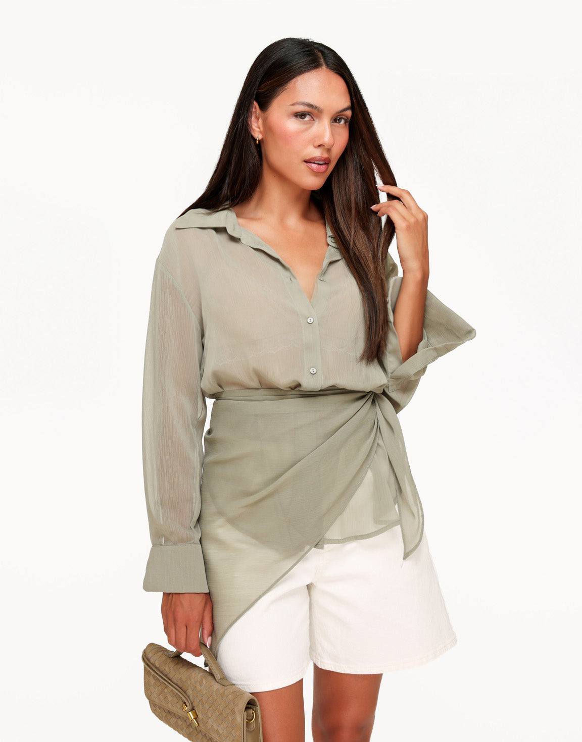 Khaki Doorschijnende Wikkel - Blouse