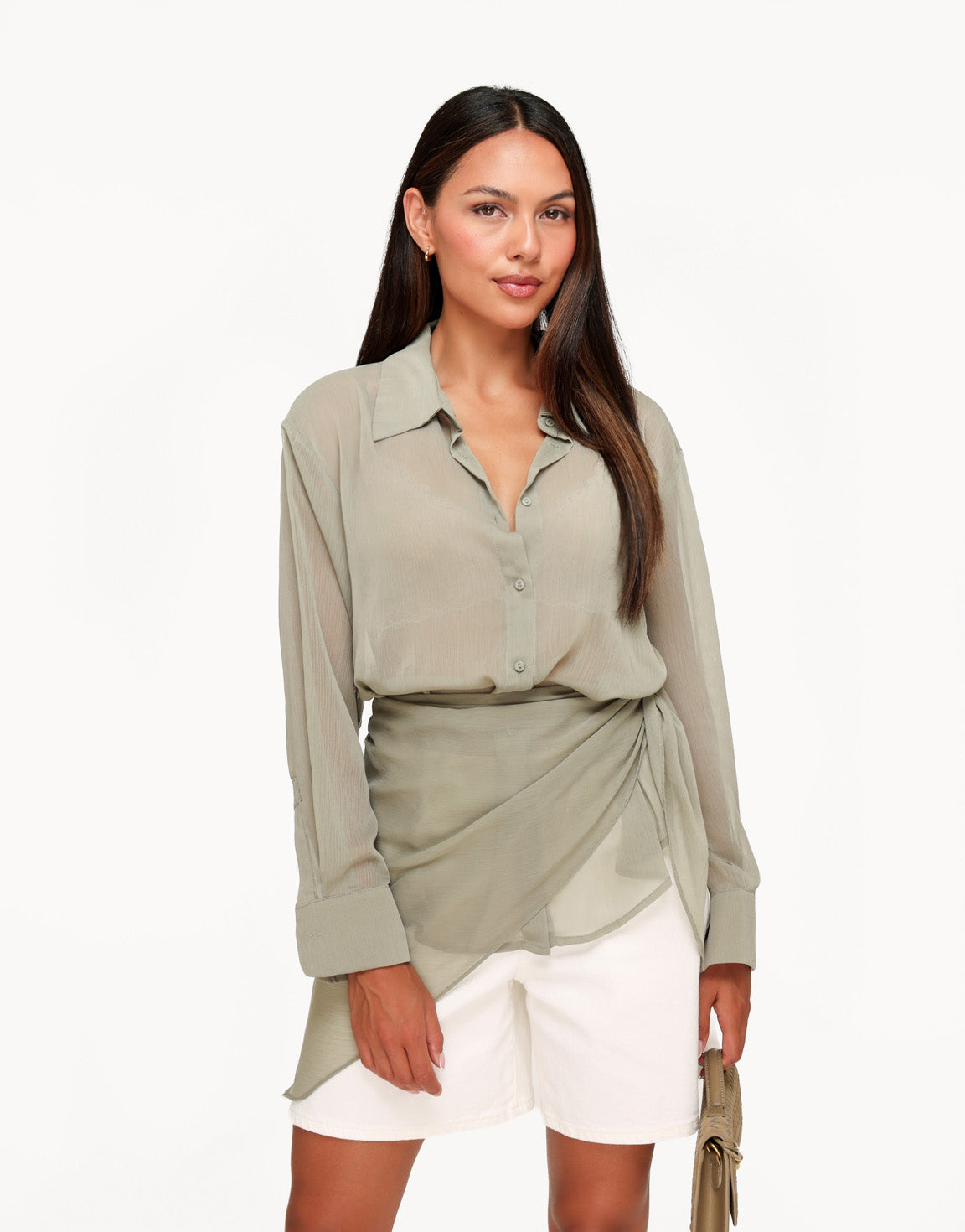 Khaki Doorschijnende Wikkel - Blouse