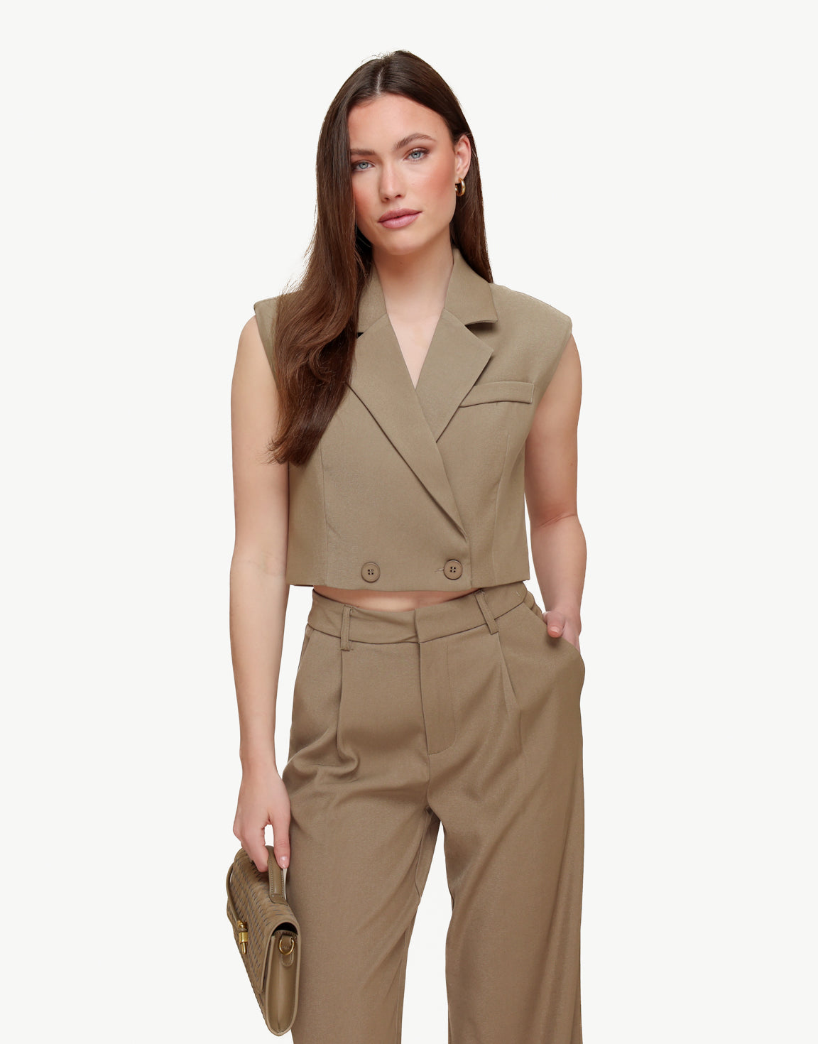 Khaki Summer Classic Sleeveless Cropped - Top