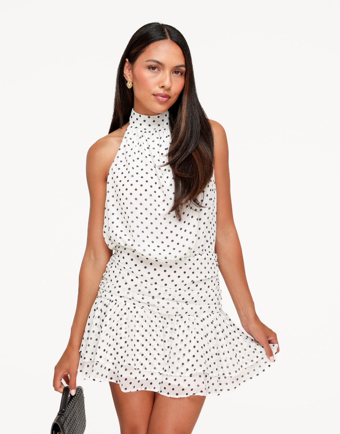 Witte Mini Polkadot Mouwloze Ruffel - Jurk