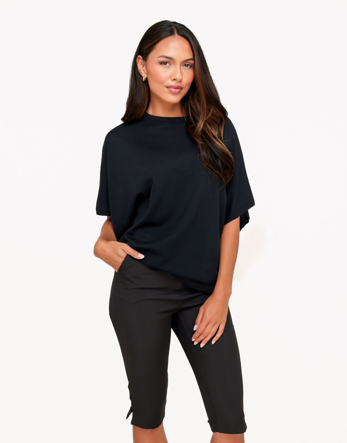 Zwarte Gebreide Wijde Mouwen SS - Top