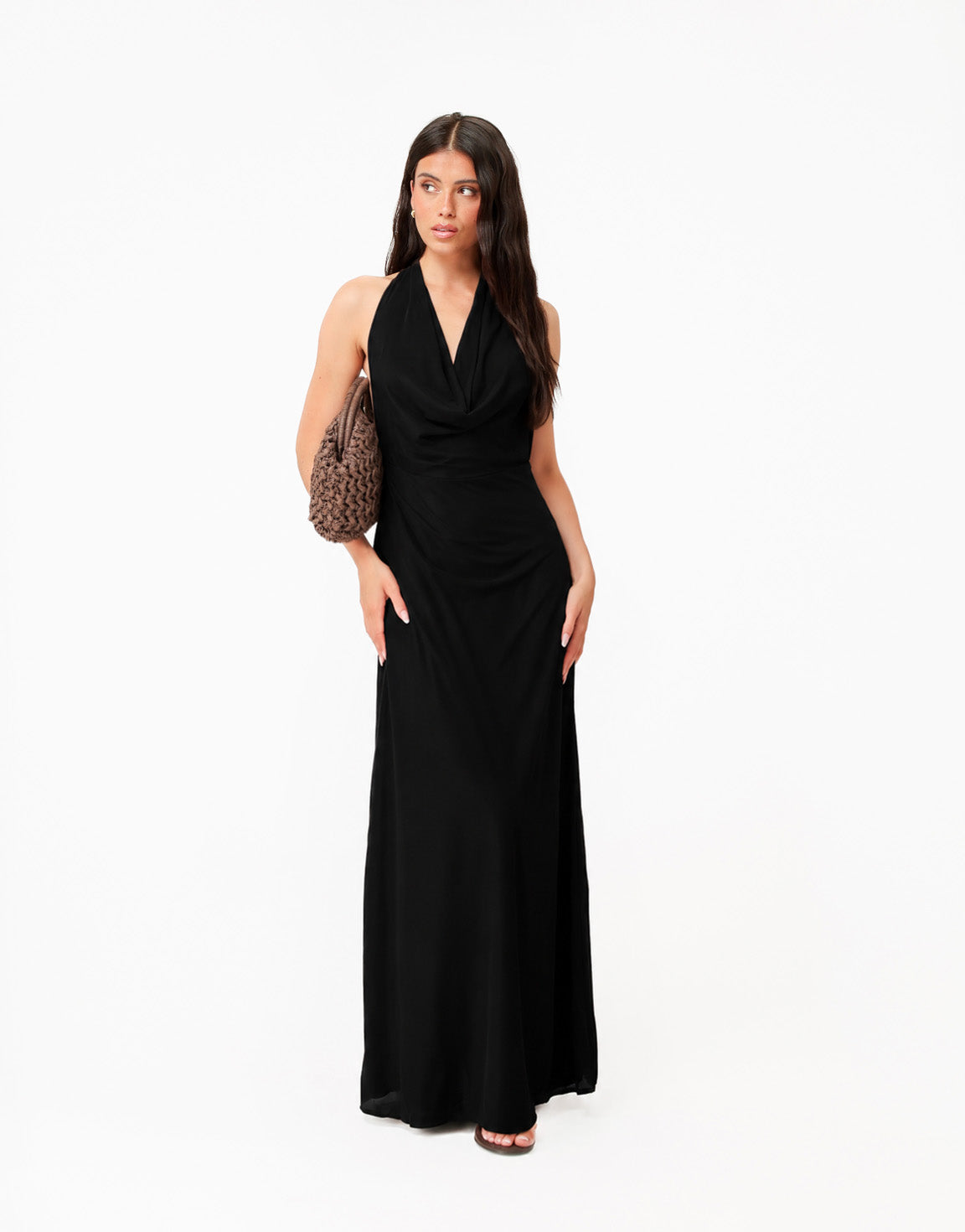 Zwarte Open Halter Lange - Jurk