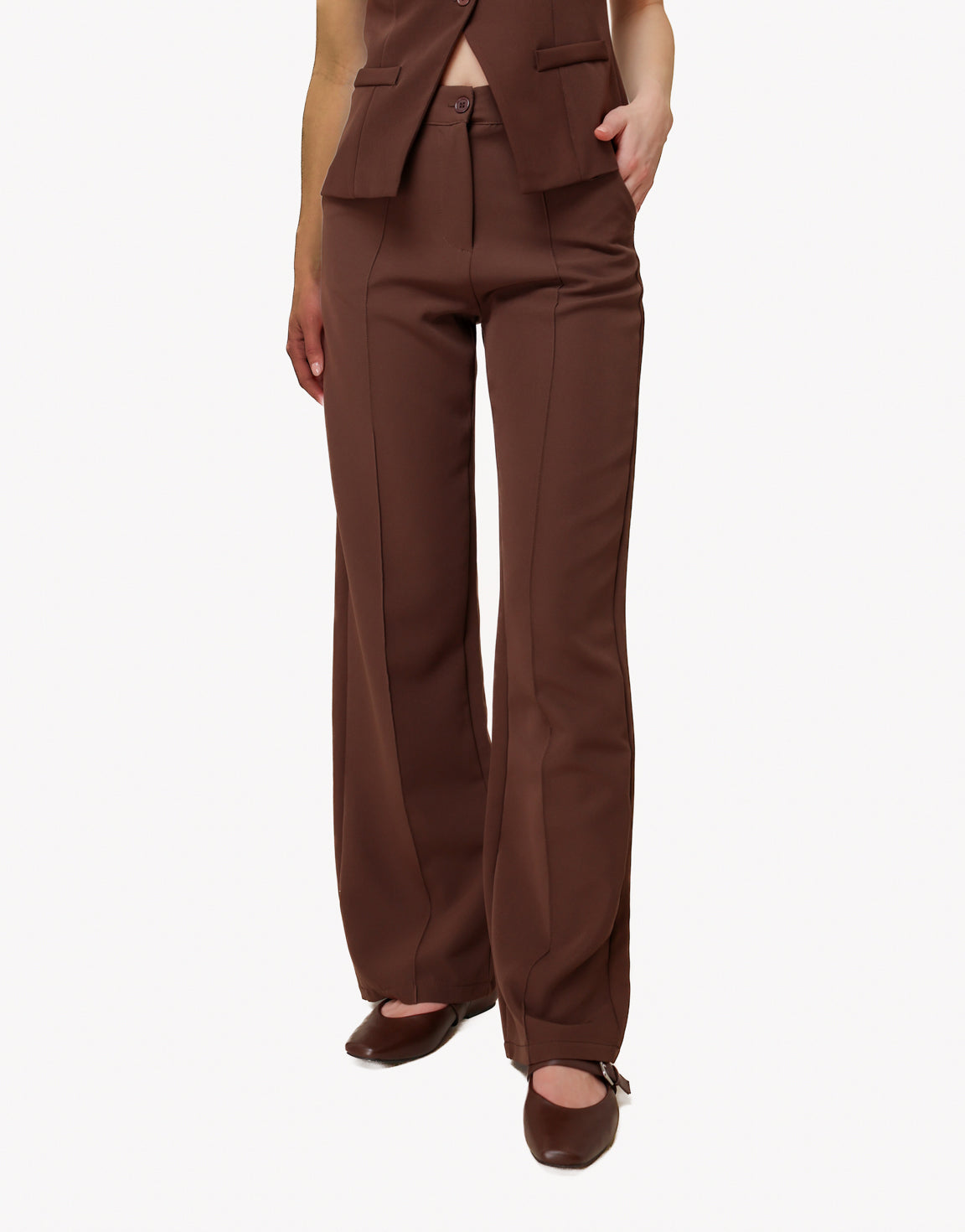 Donkerbruine Basic Rechte - Pantalon
