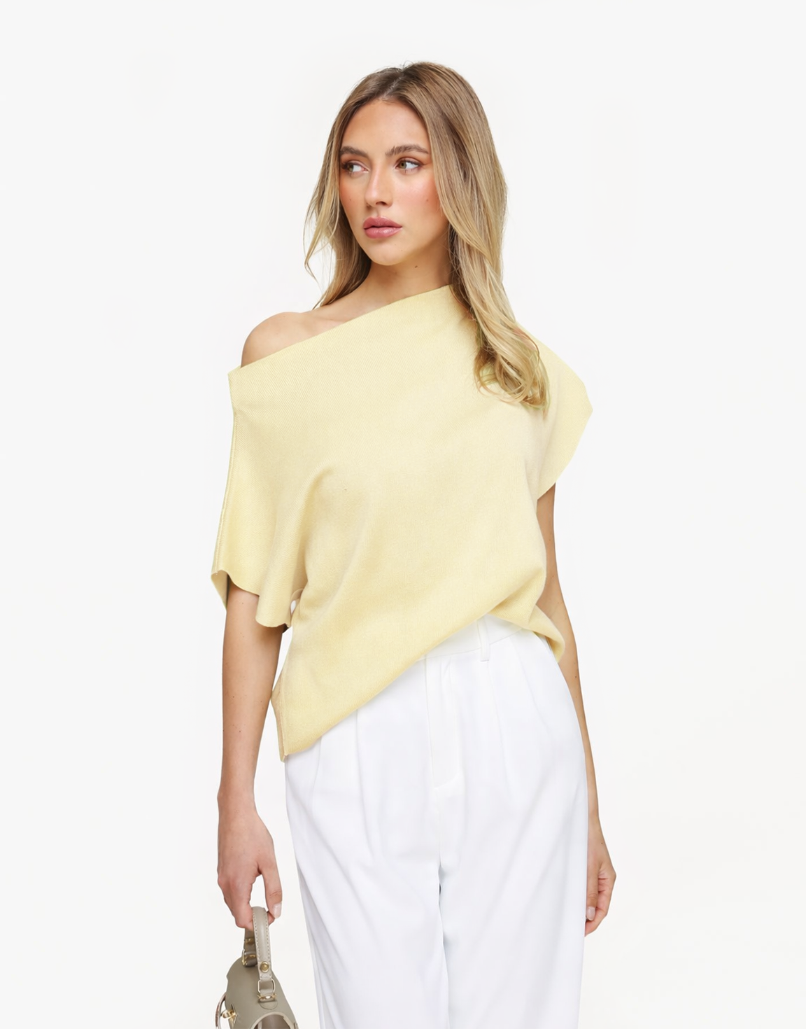Lichtgele Gebreide One Shoulder - Top