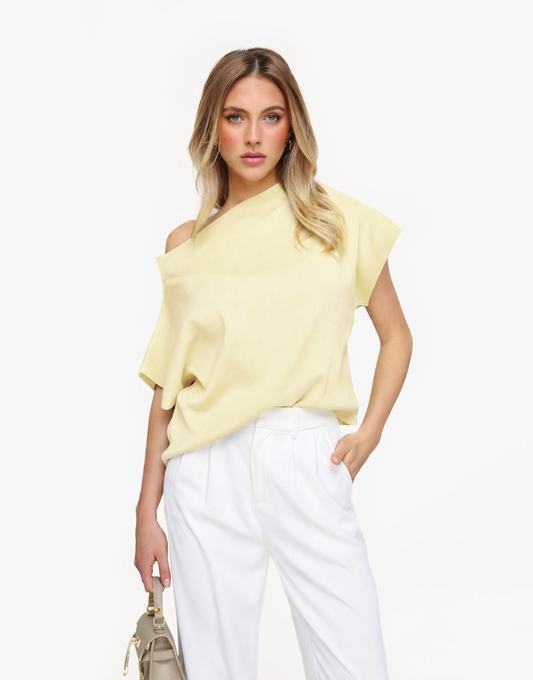 Lichtgele Gebreide One Shoulder - Top