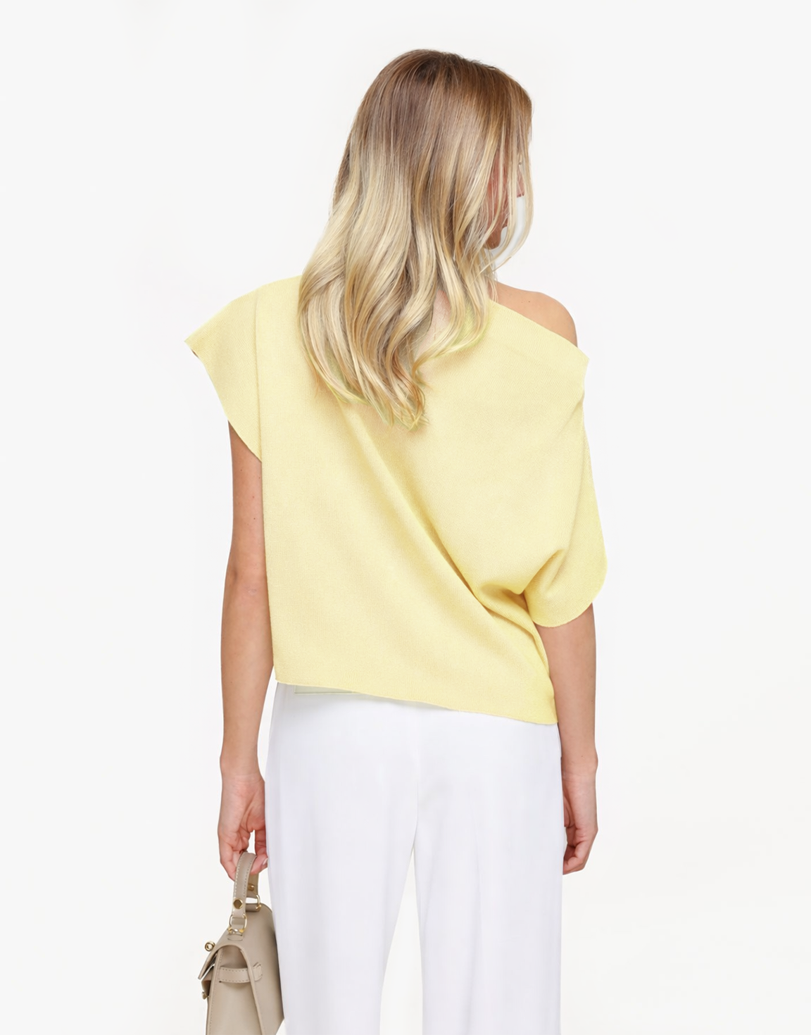 Lichtgele Gebreide One Shoulder - Top
