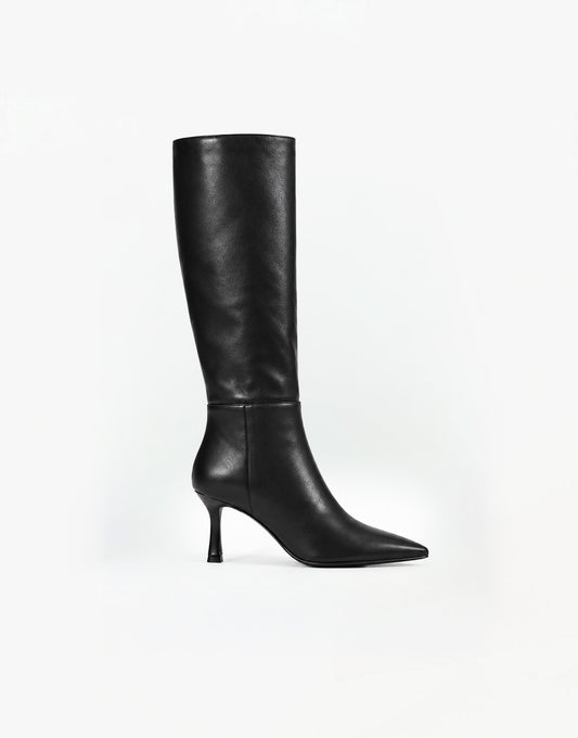 SCHOENEN-ZWARTE-LEREN-HAK-LAARZEN-ZIJAANZICHT