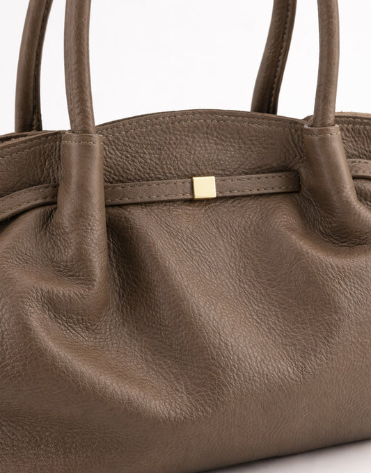 Taupe Grote Leren Shopper - Tas