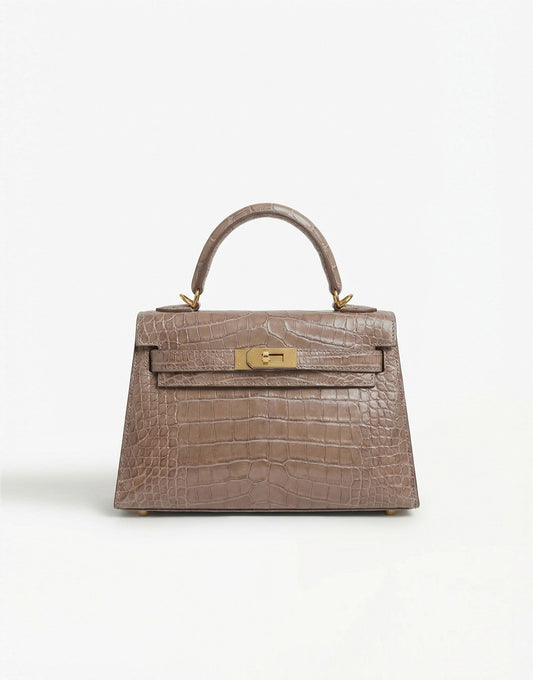 Taupe Snake Leather Gold Detail - Bag