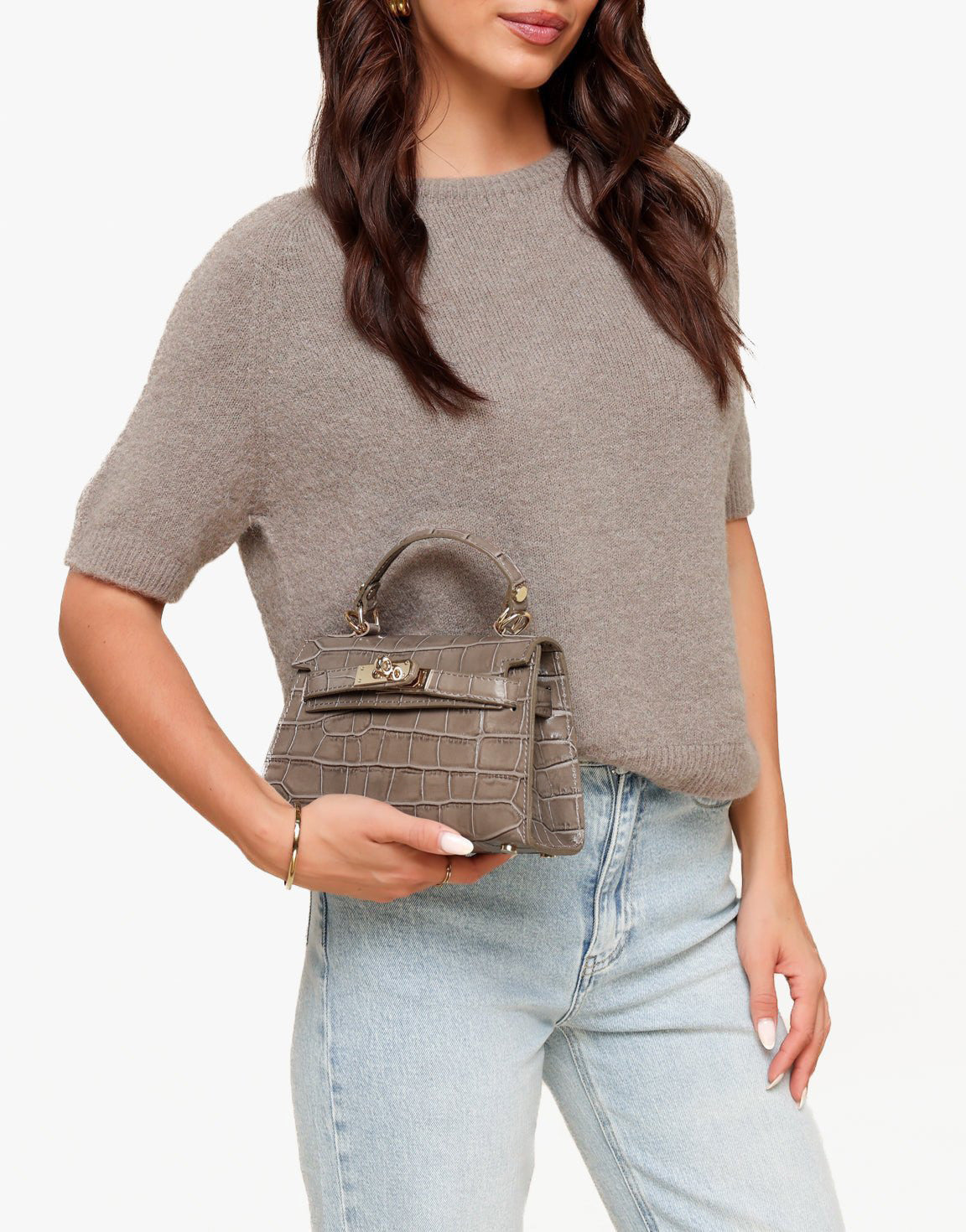 Taupe Slangen Leren Gouden Detail - Tas