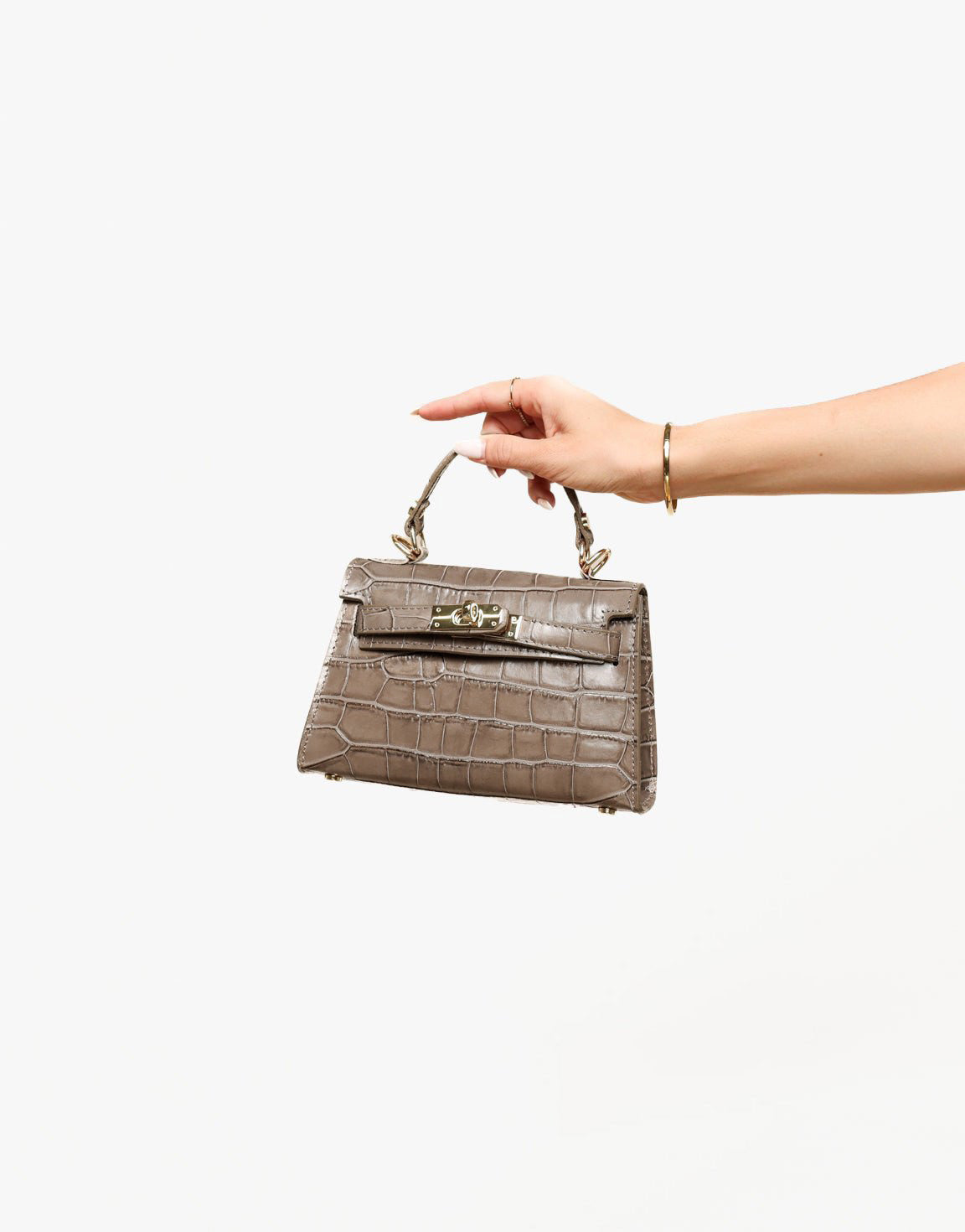 Taupe Slangen Leren Gouden Detail - Tas