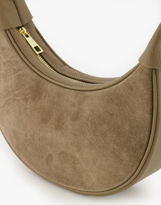 Taupe Suede Half Round Leather - Bag