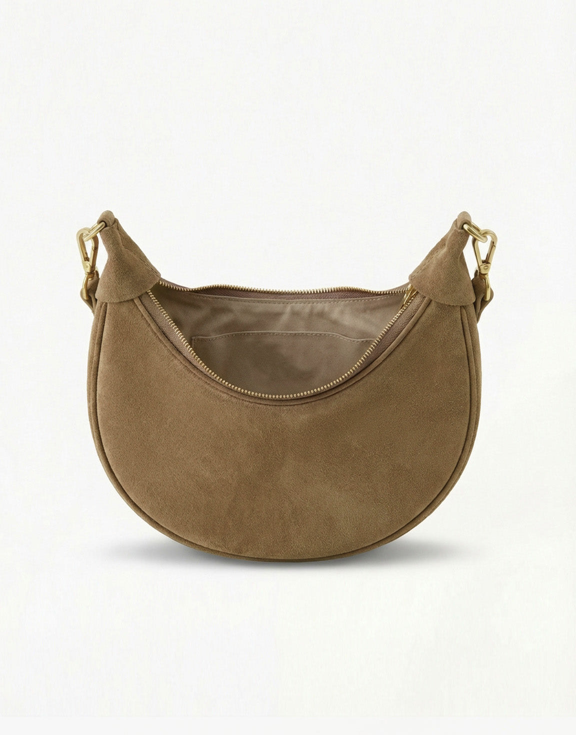 Taupe Suede Half Ronde Leren - Tas