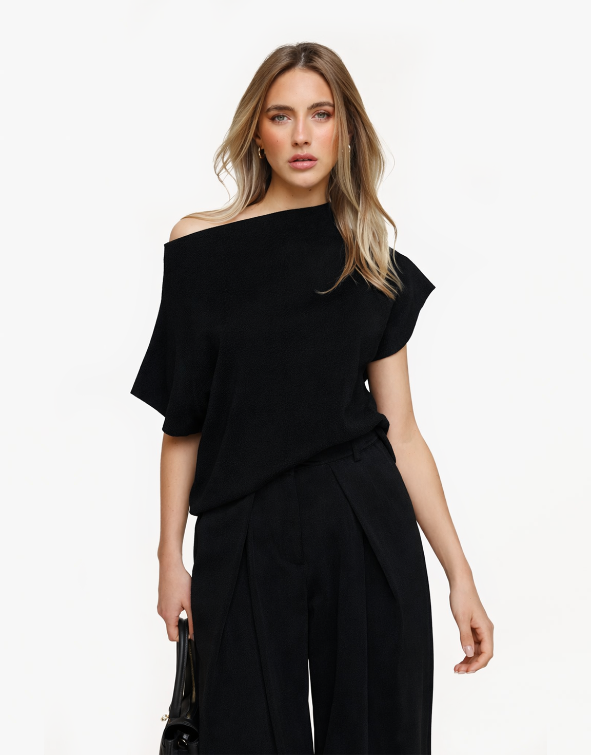 Zwarte Gebreide One Shoulder - Top