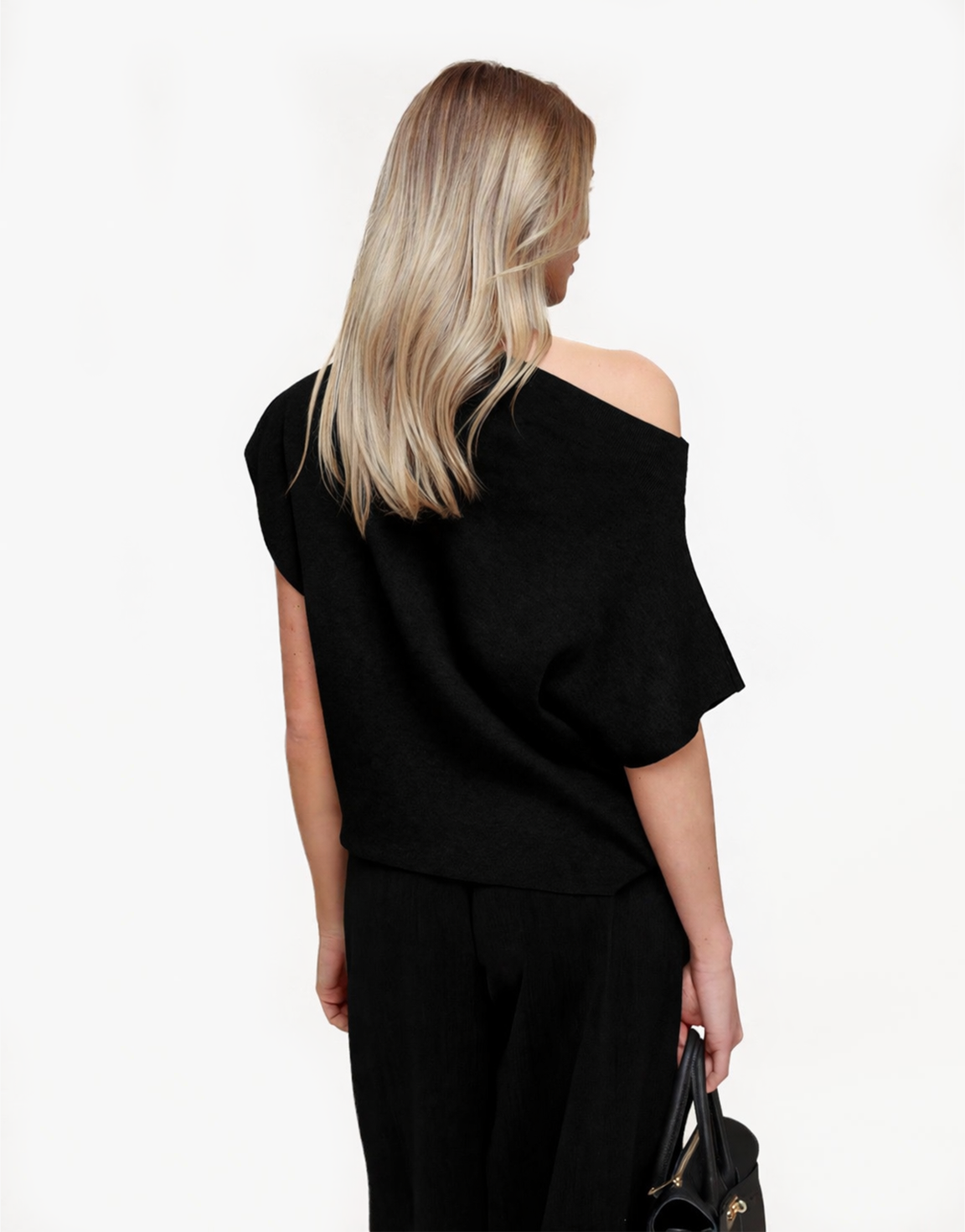 Zwarte Gebreide One Shoulder - Top