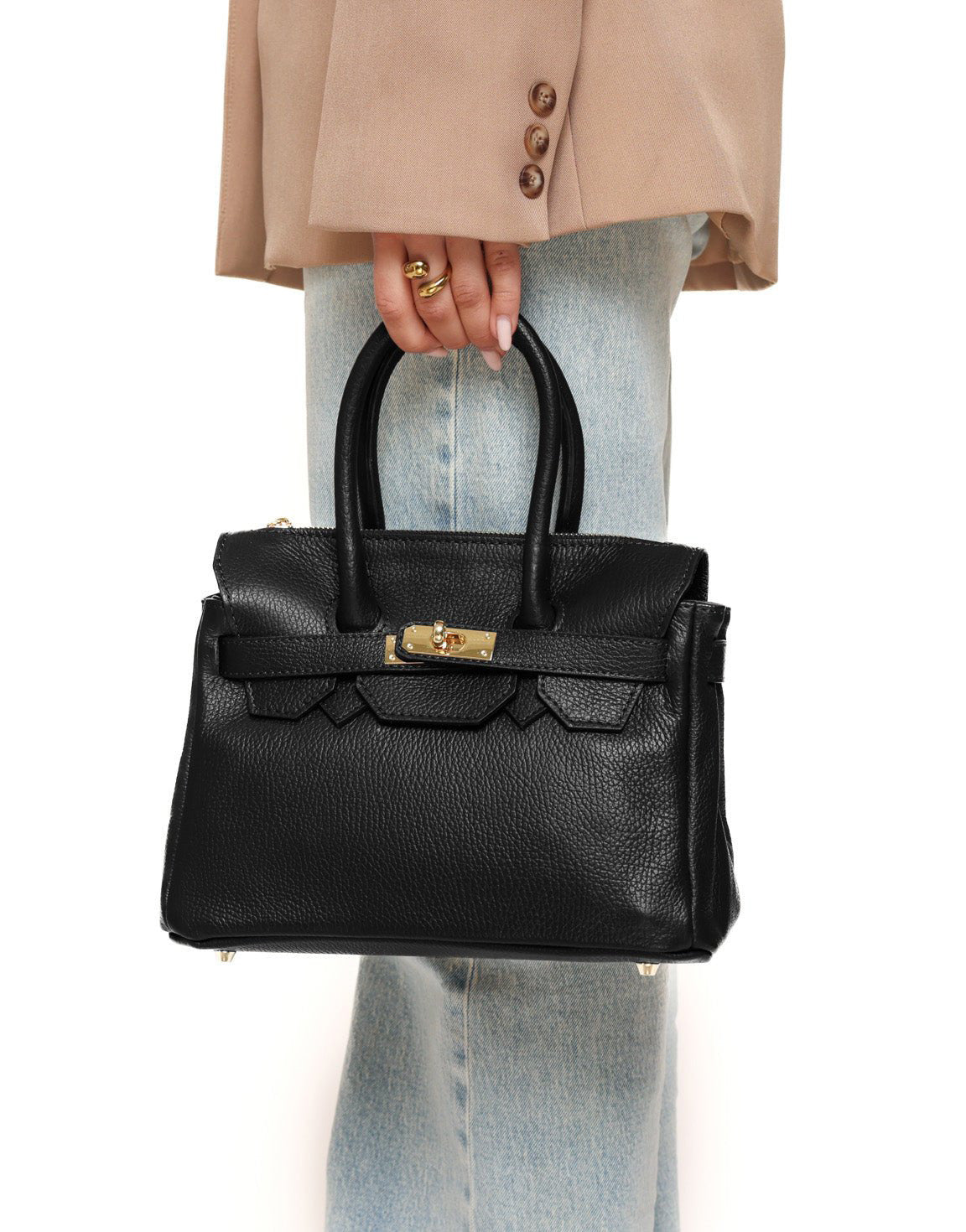 Zwarte Middel Gouden Detail - Tas
