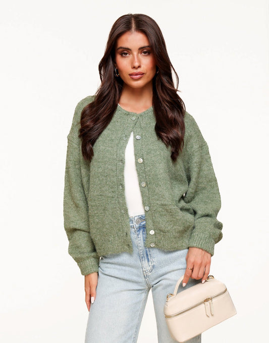 Army Green Basic Knitted - Cardigan - Olivia & Kate
