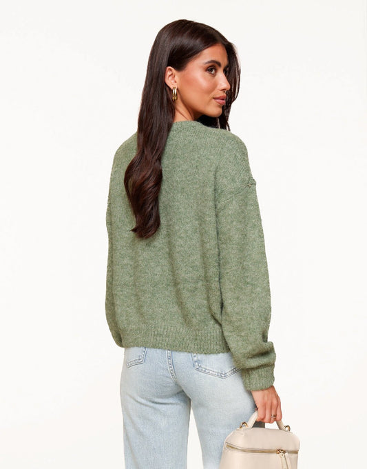 Army Green Basic Knitted - Cardigan - Olivia & Kate