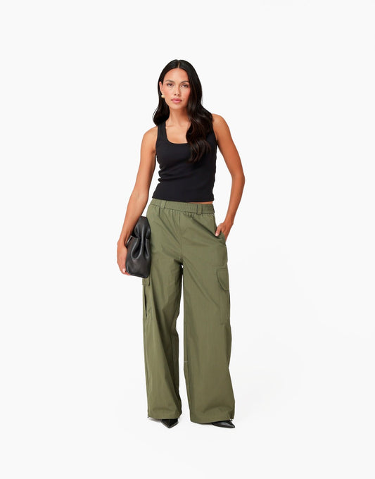 Army Groene Elastische Zak Detail Cargo - Broek - Olivia & Kate