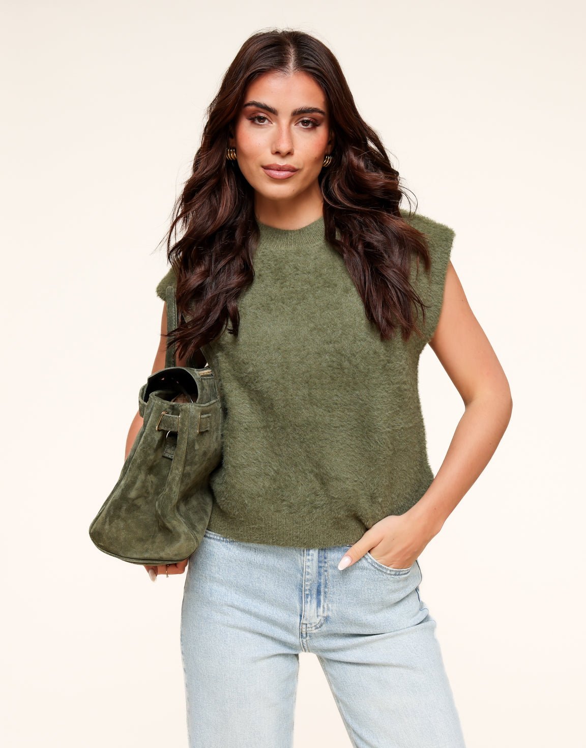 Army Green Fluffy Spencer - Top - Olivia & Kate