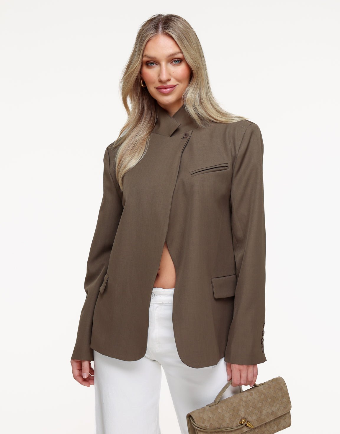 Army Groene Hoge Knoop Split - Blazer - Olivia & Kate