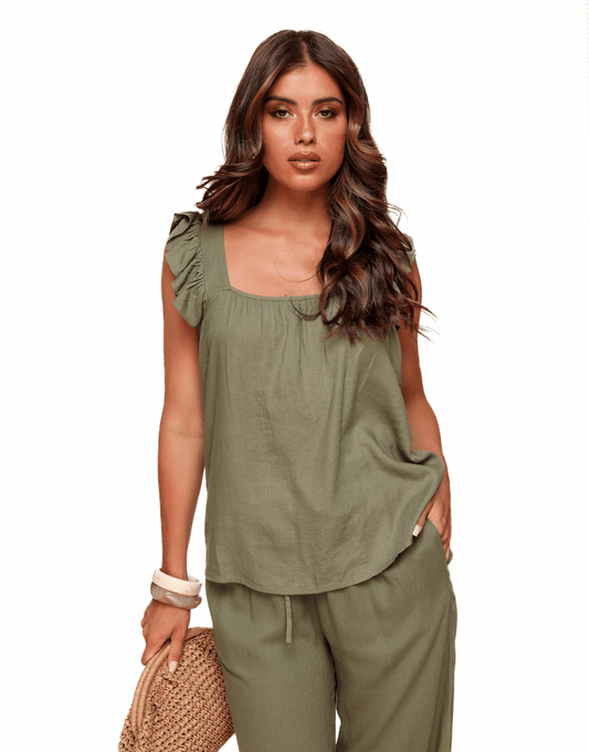 Army Groene Mouwloze Linnen - Set - Olivia & Kate