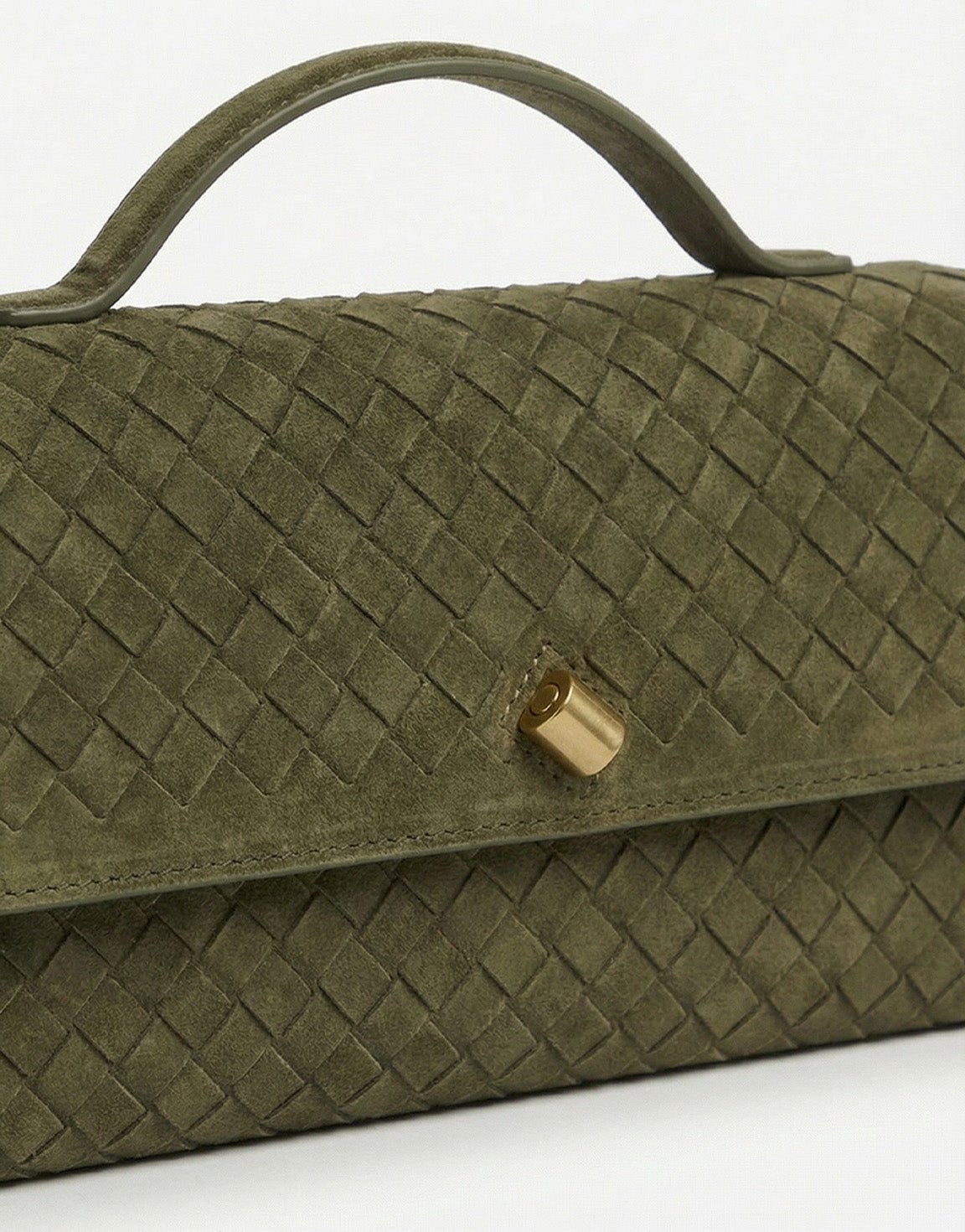Army Green Suede Gold Detail Clutch - Bag - Olivia & Kate