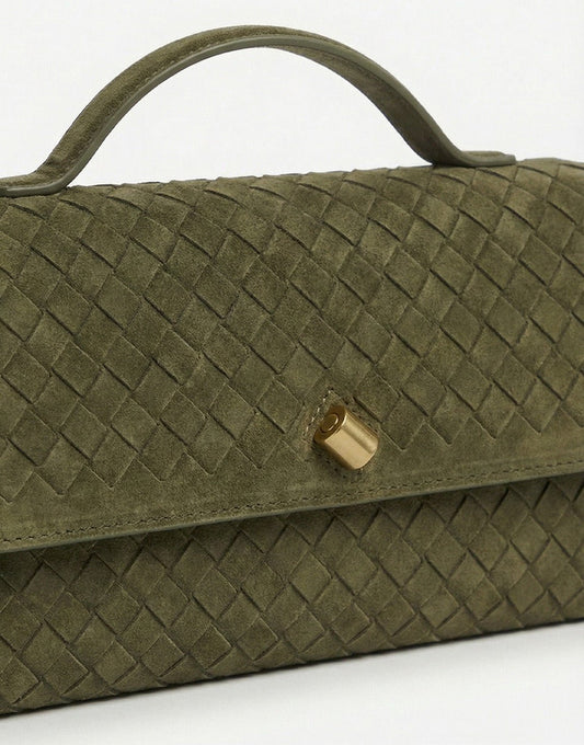 Army Green Suede Gold Detail Clutch - Bag - Olivia & Kate