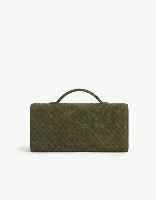 Army Groene Suede Gouden Detail Clutch - Tas - Olivia & Kate