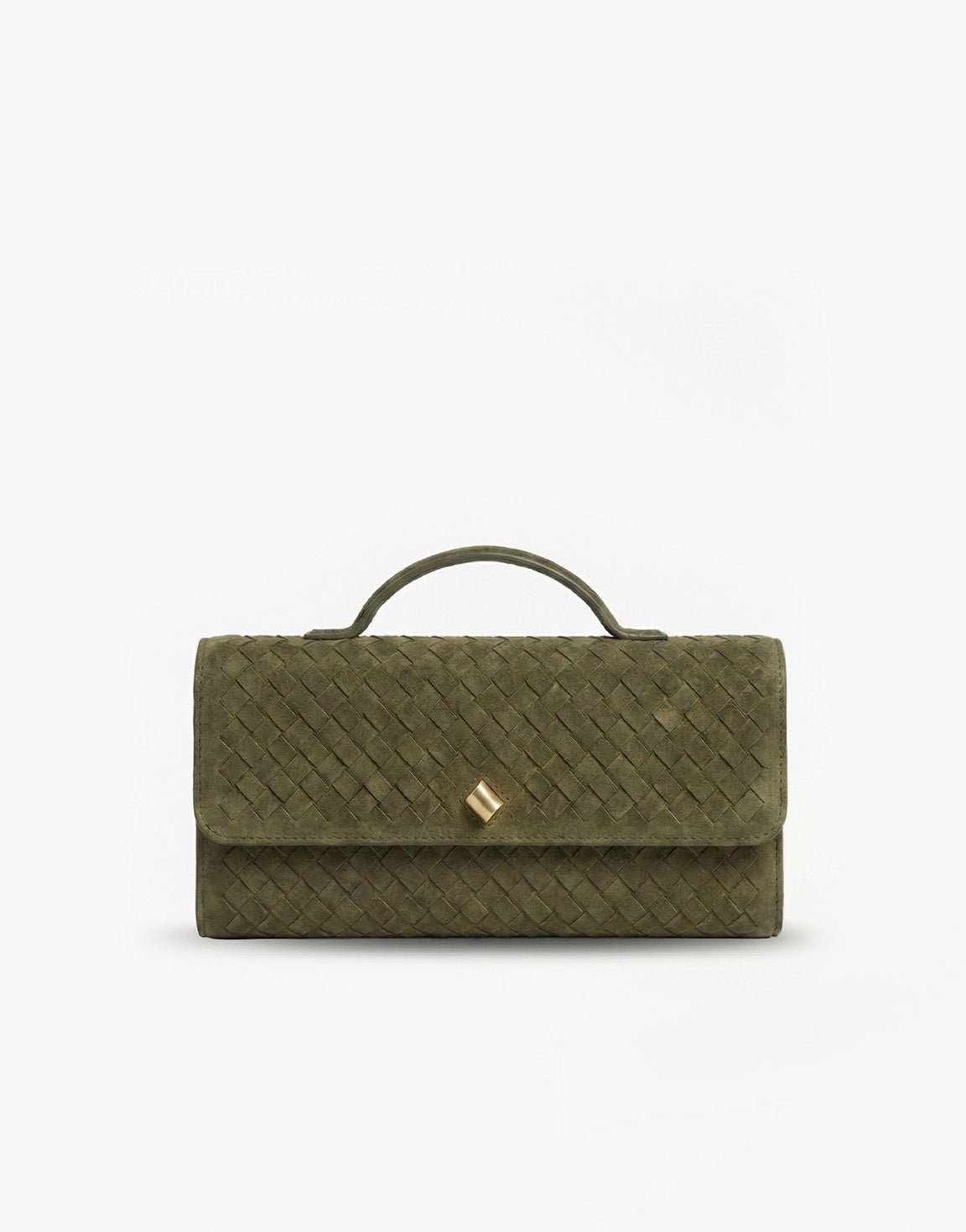 Army Groene Suede Gouden Detail Clutch - Tas - Olivia & Kate