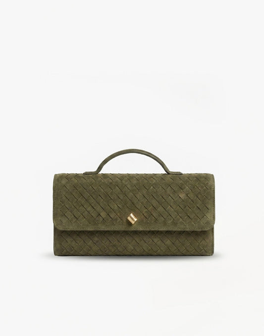 Army Groene Suede Gouden Detail Clutch - Tas - Olivia & Kate