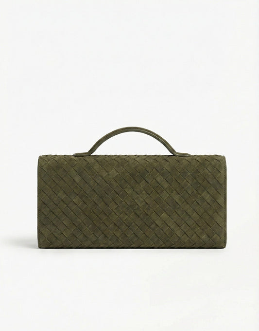 Army Green Suede Gold Detail Clutch - Bag - Olivia & Kate