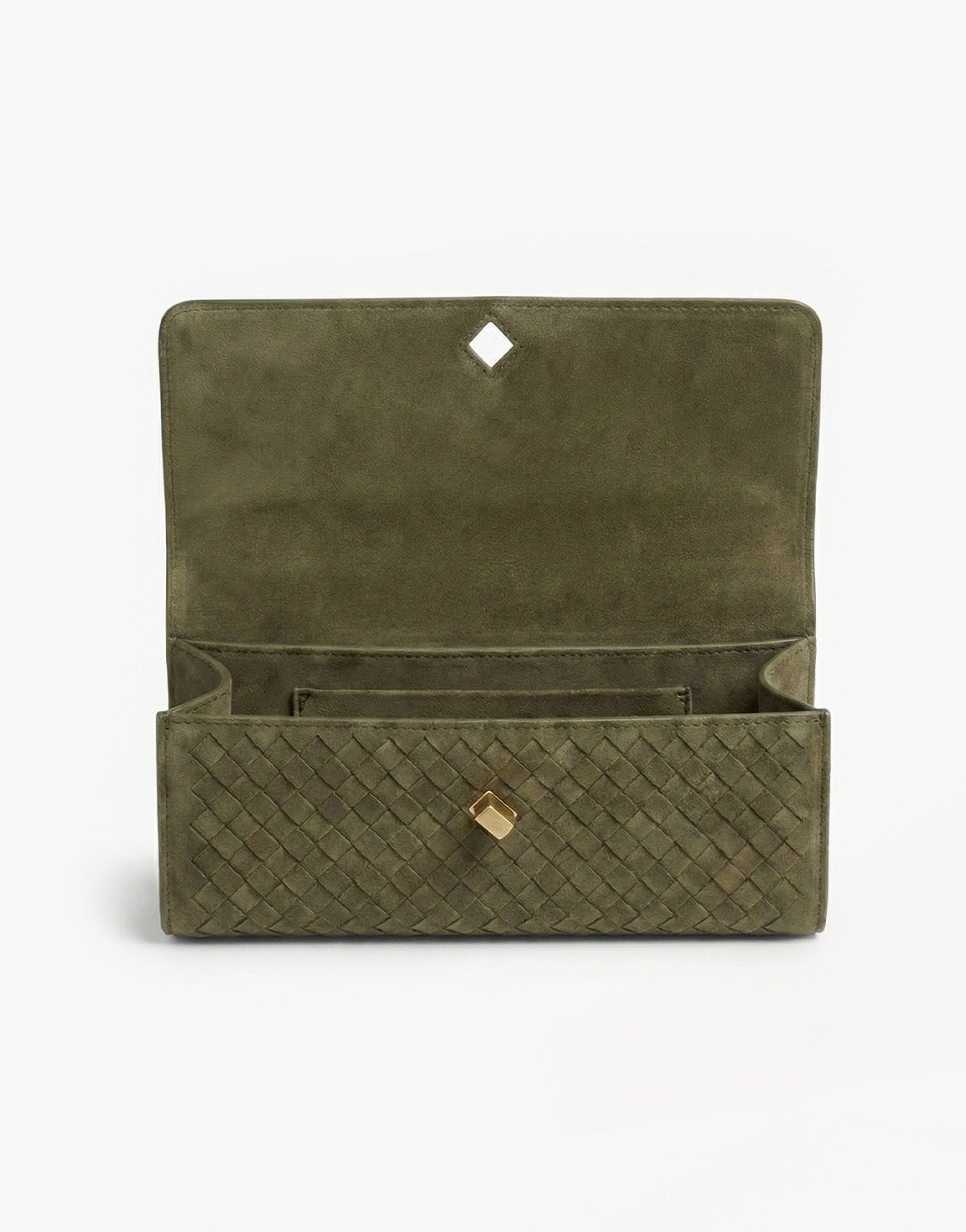 Army Groene Suede Gouden Detail Clutch - Tas - Olivia & Kate