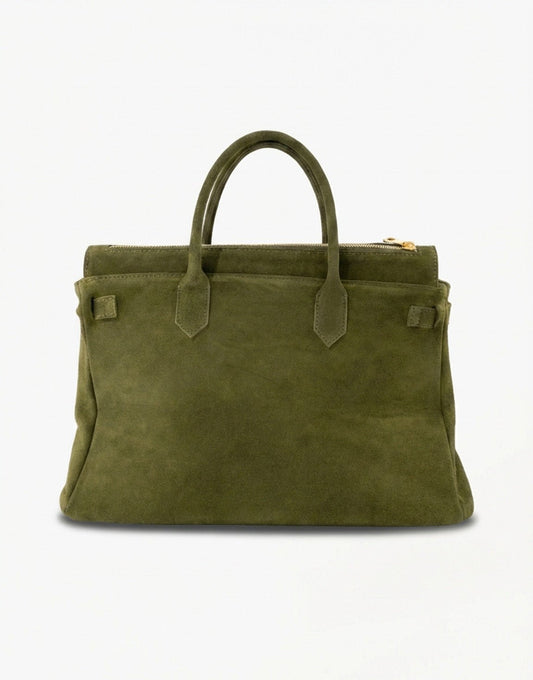 Army Green Suede Large Gold Detail - Bag - Olivia & Kate