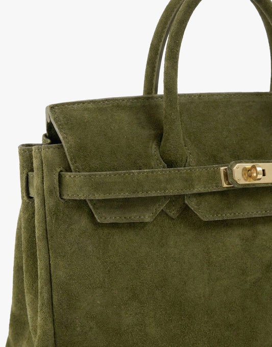 Army Green Suede Large Gold Detail - Bag - Olivia & Kate
