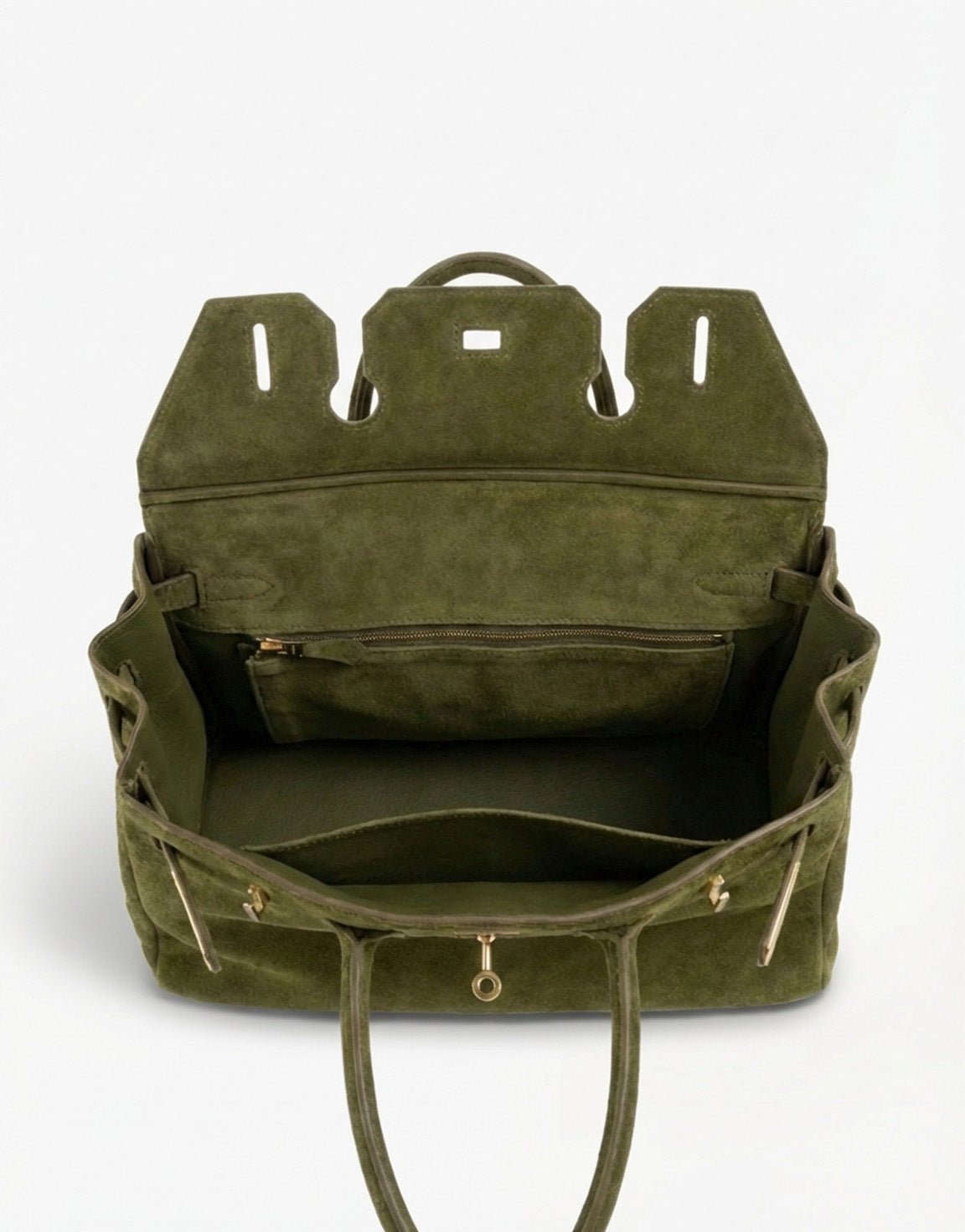 Army Green Suede Large Gold Detail - Bag - Olivia & Kate