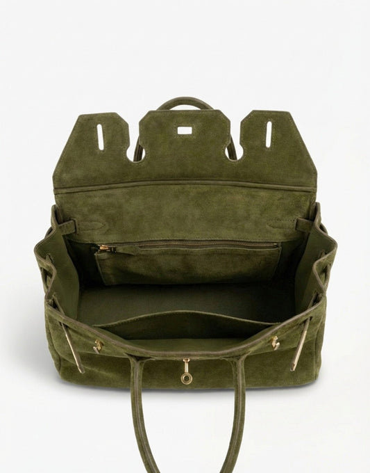 Army Green Suede Large Gold Detail - Bag - Olivia & Kate