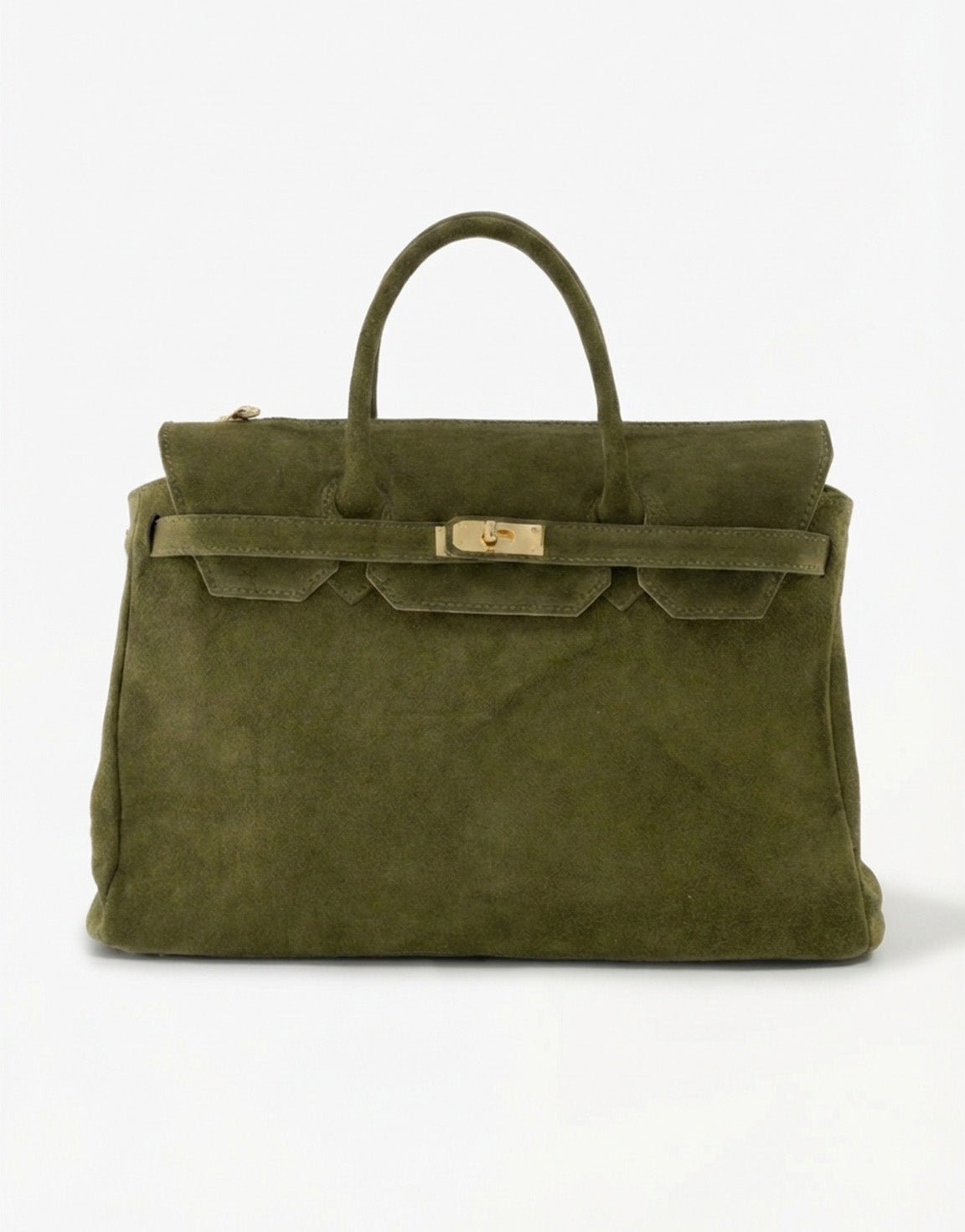 Army Green Suede Large Gold Detail - Bag - Olivia & Kate