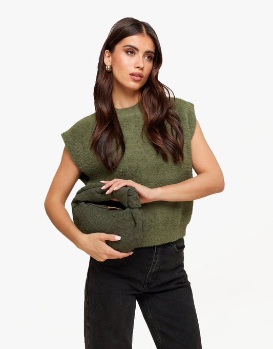 Army Groene Suede Middel Gevlochten - Tas - Olivia & Kate