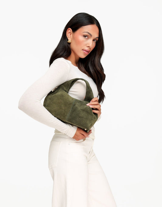 Army Groene Suede Ronde Schouder - Tas - Olivia & Kate