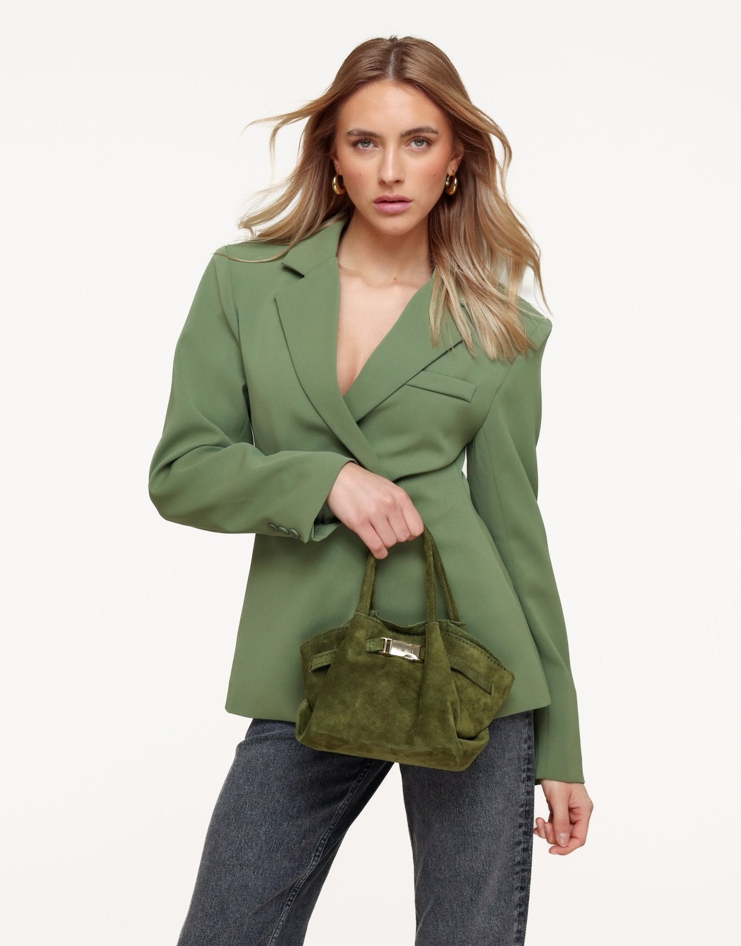 Army Green Suede Shopper - Bag - Olivia & Kate