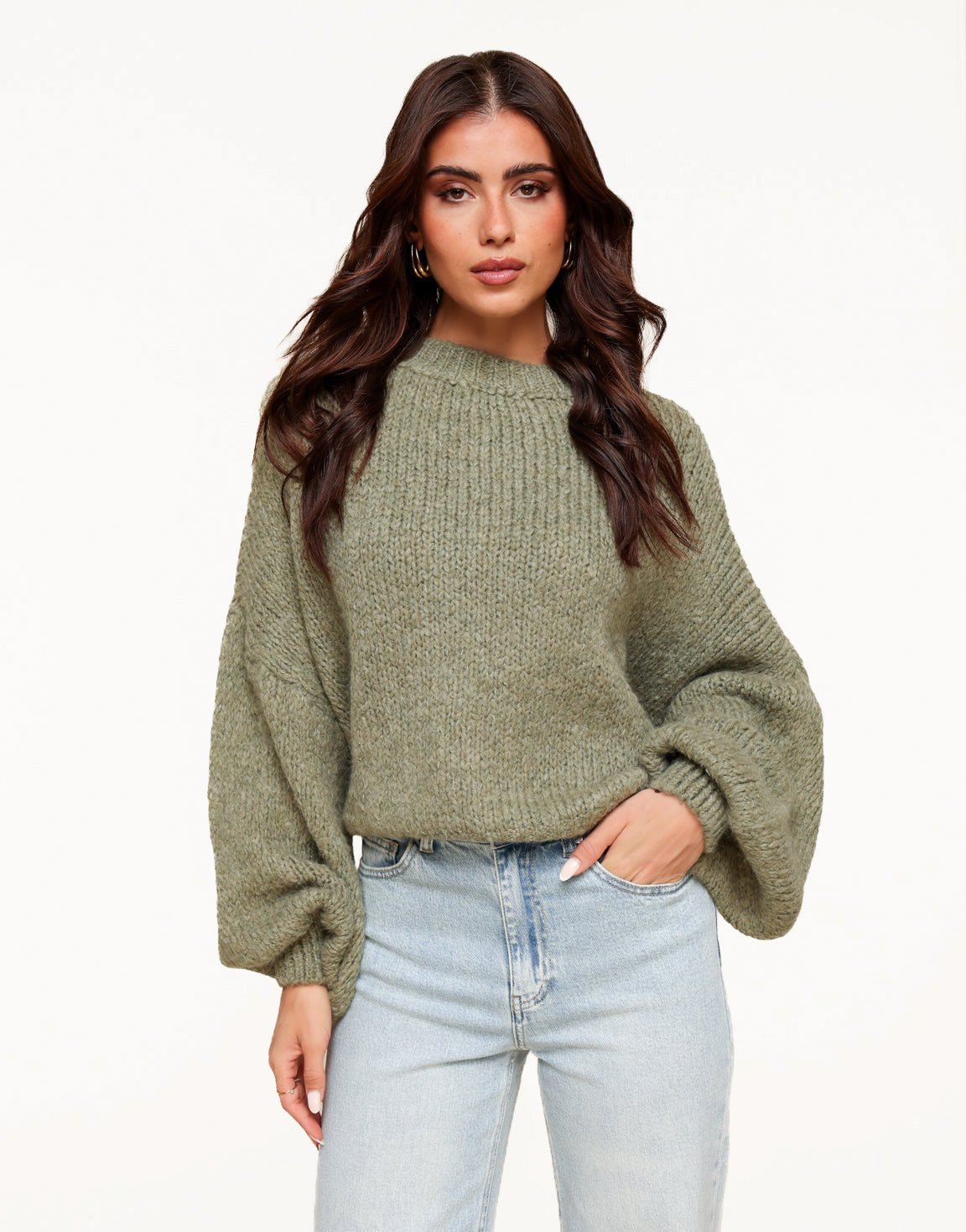 Army Green Wool Knitted - Sweater - Olivia & Kate