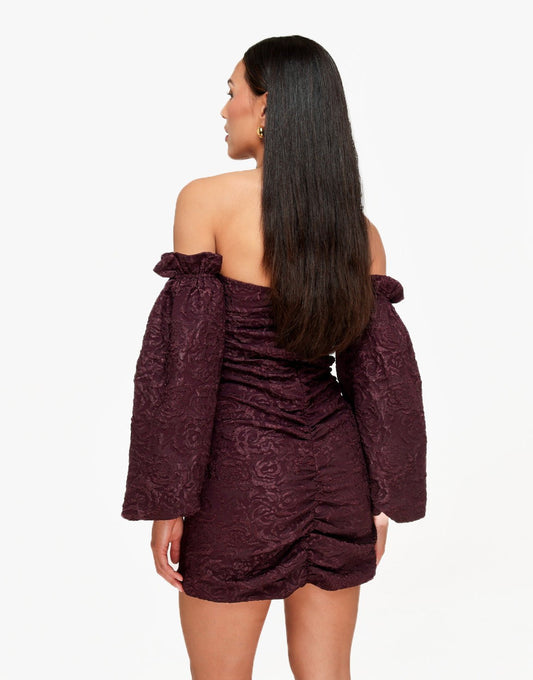 Aubergine Bloemen Strapless - Jurk - Olivia & Kate