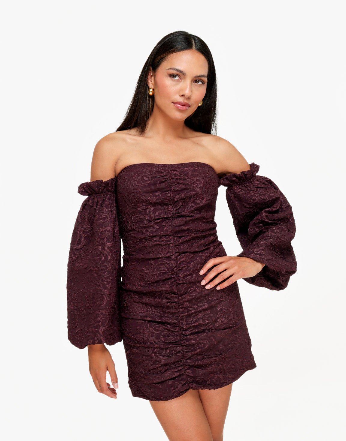Aubergine Bloemen Strapless - Jurk - Olivia & Kate