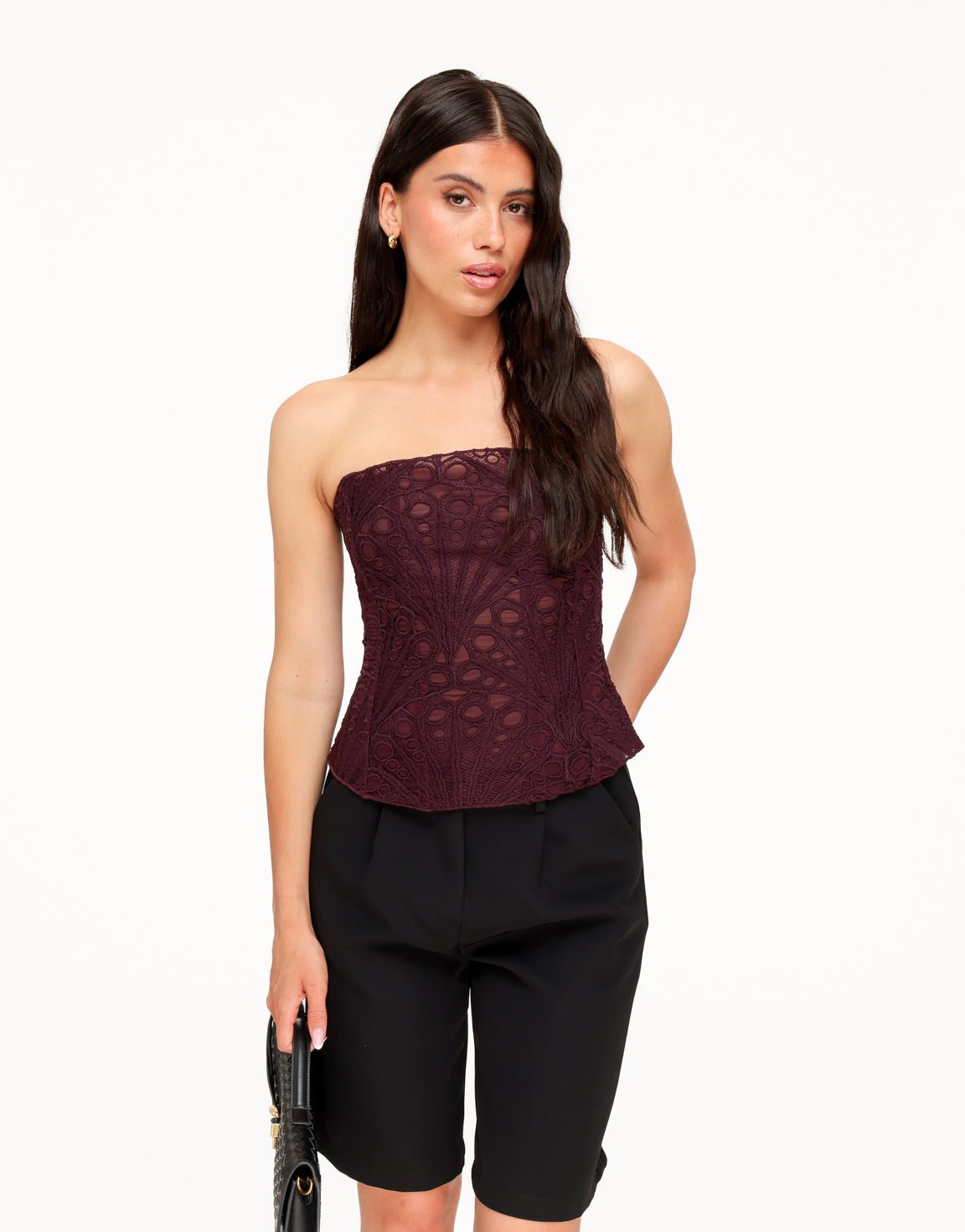 Aubergine Geborduurde Corset - Top - Olivia & Kate