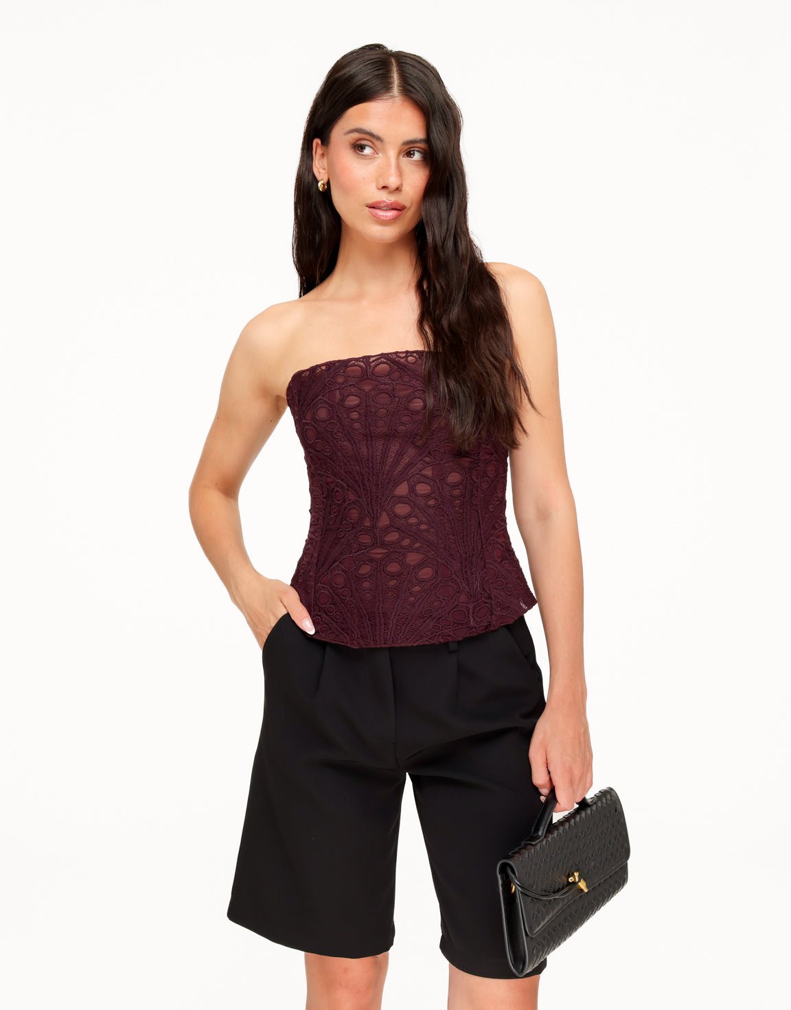 Aubergine Geborduurde Corset - Top - Olivia & Kate