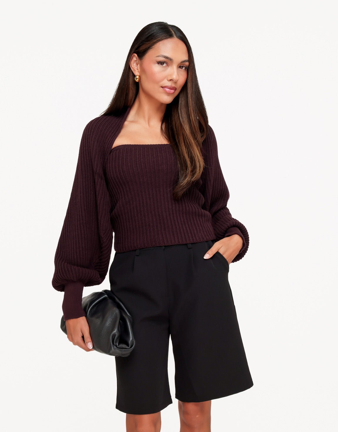 Aubergine Gebreide Cropped - Vest - Olivia & Kate