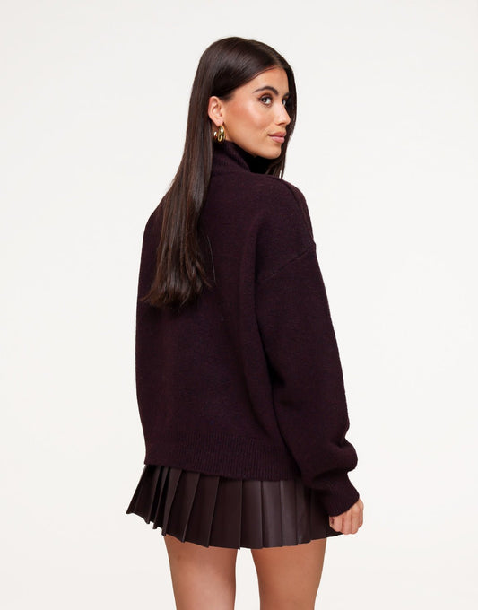 Aubergine Gebreide Hoge Hals Ballonmouwen - Trui - Olivia & Kate