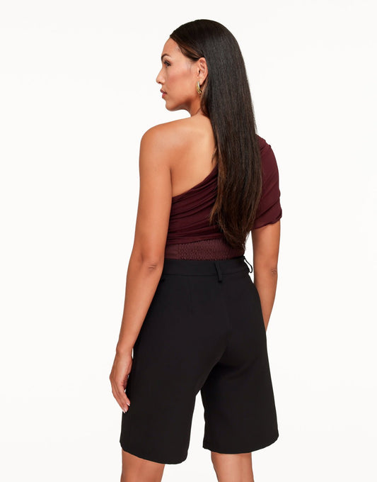 Aubergine Gedrapeerde Mesh One Shoulder - Top - Olivia & Kate